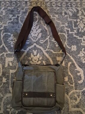 Womens Ellington Olive Green Crossbody Bag with Brown Strap
